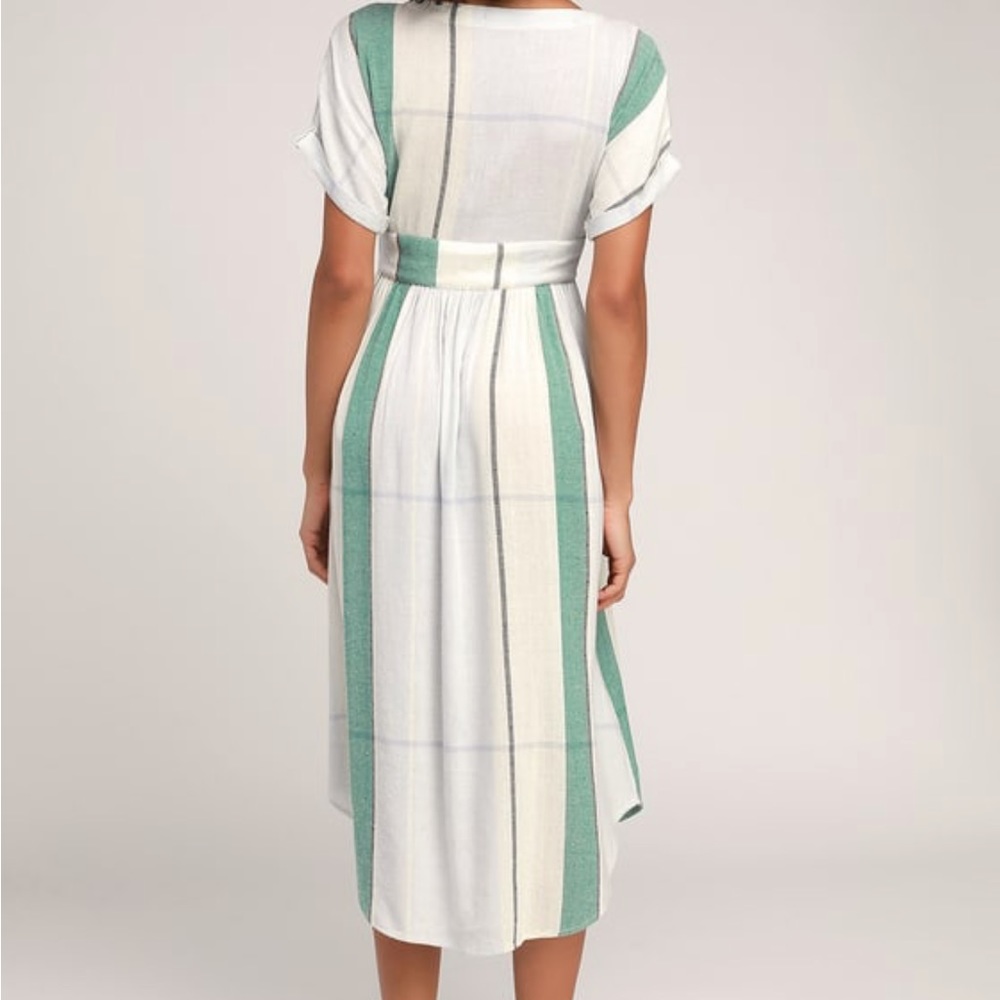 Lulu’s  O’Neil Reid Light Blue Multi Strip Button Up Midi Dress